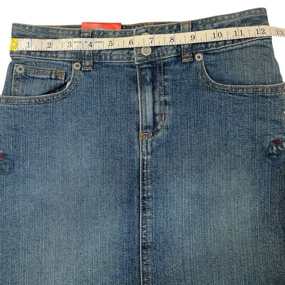 Gap Kids Denim Skirt 10 Regular Embroidered Roses Y2K Vintage Adjustable Waist - Picture 5 of 13